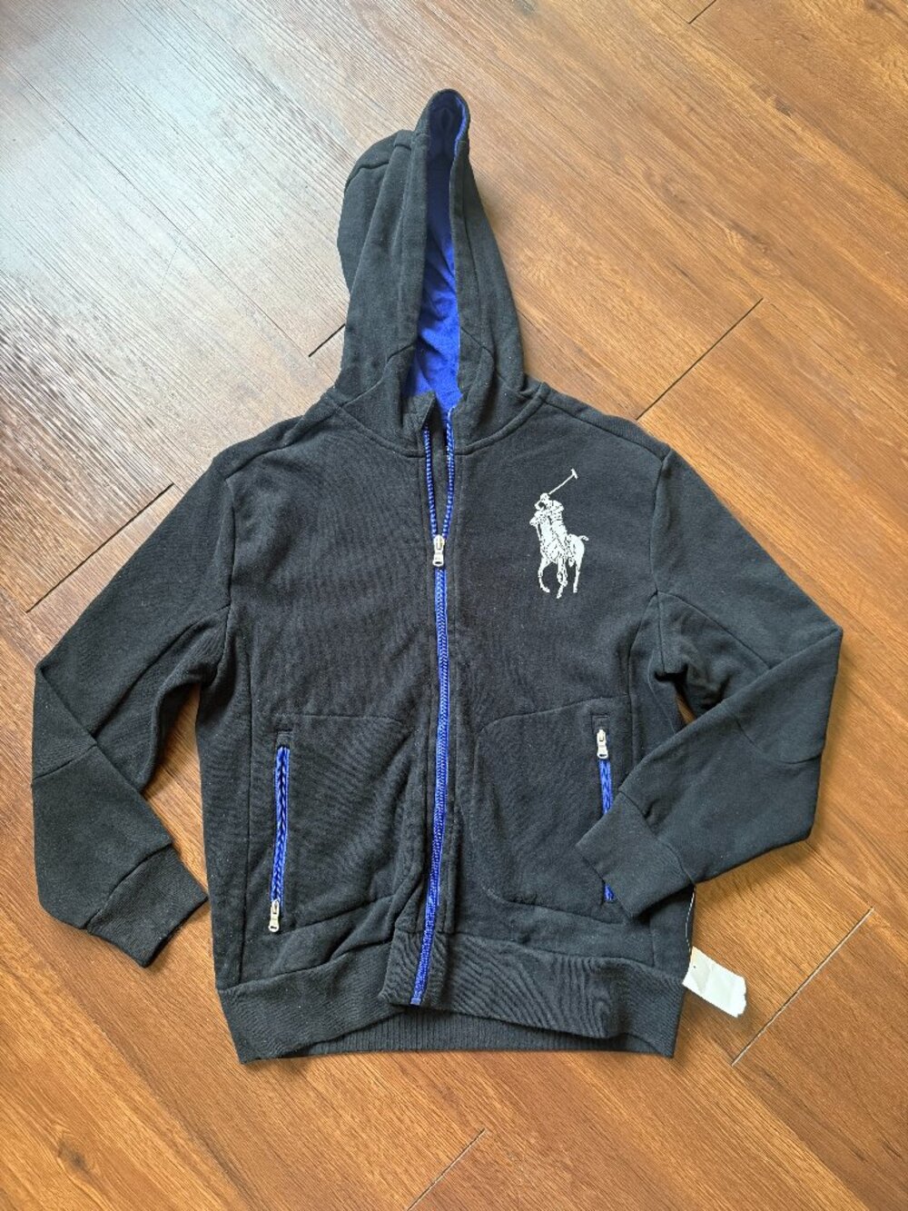 Polo Ralph Lauren Hoodie Zip Jacket Black Blue Y2K Athleisure XL 3774